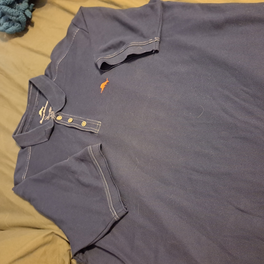Blue Polo Shirt with Orange Logo